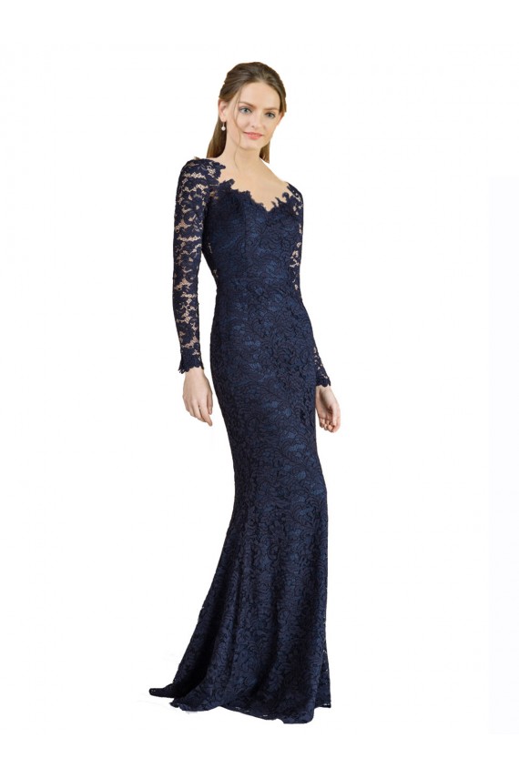 Online Illusion Long Sleeves Lace Prom Dress with Sheer Keyhole Back UK