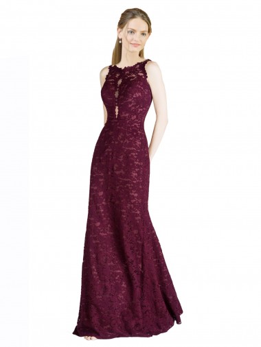 Online Long Lace Prom Dress with Peekaboo Bodice and Keyhole Back UK