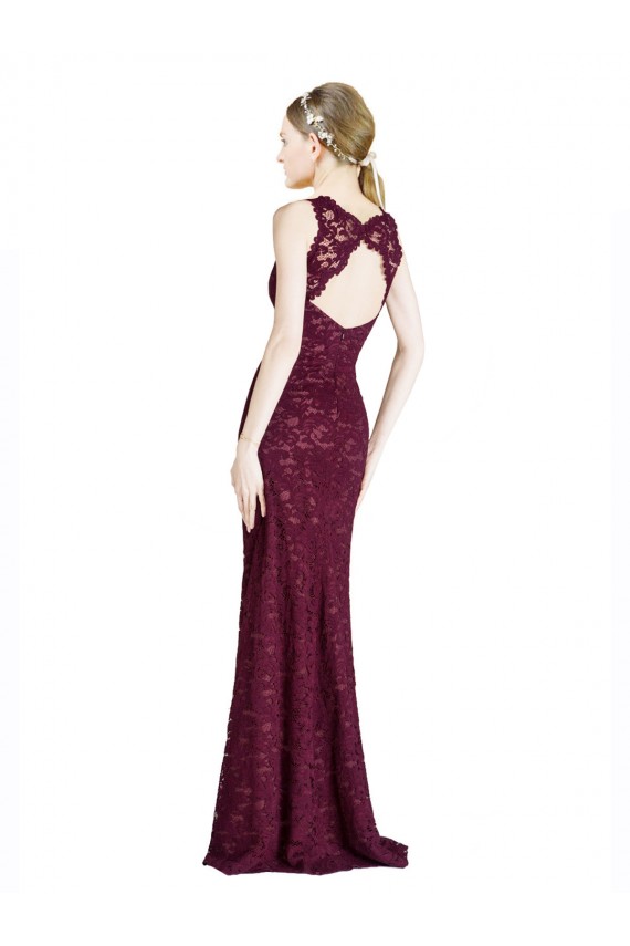 Online Long Lace Prom Dress with Peekaboo Bodice and Keyhole Back UK