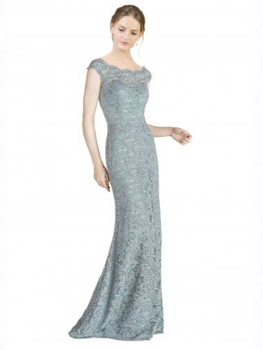 Online Off the Shoulder Mermaid Lace Prom Dress with Cap Sleeves UK