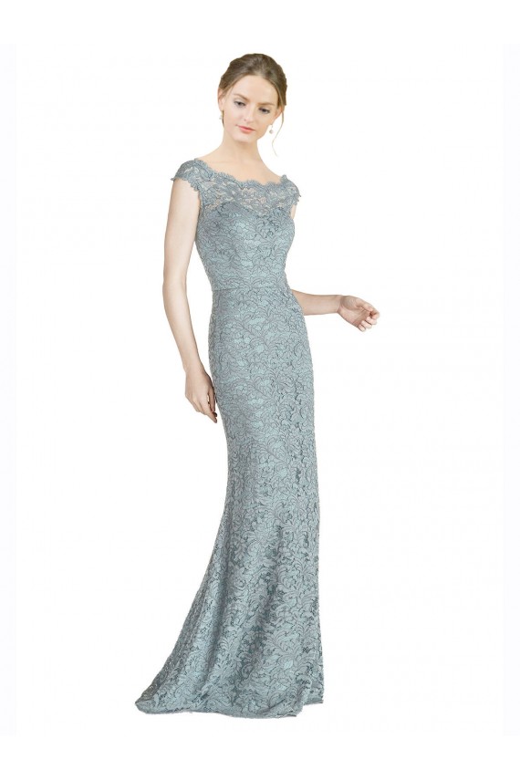 Online Off the Shoulder Mermaid Lace Prom Dress with Cap Sleeves UK