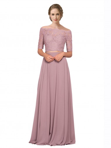 Online Off the Shoulder Lace Crop Top A-Line Chiffon Prom Dress UK