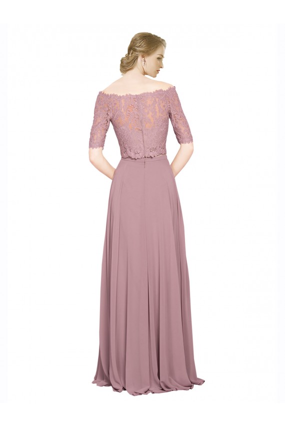 Online Off the Shoulder Lace Crop Top A-Line Chiffon Prom Dress UK