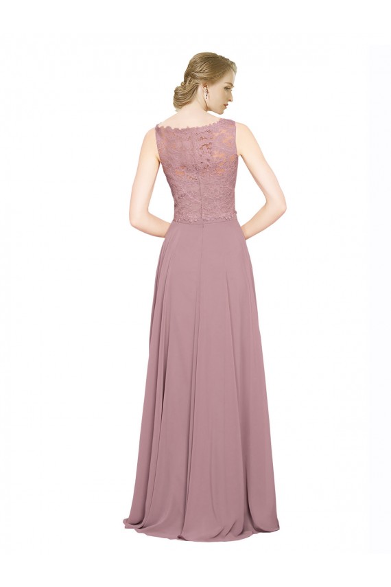 Online Long A-Line Chiffon Prom Dress with Sleeveless Lace Crop Top UK
