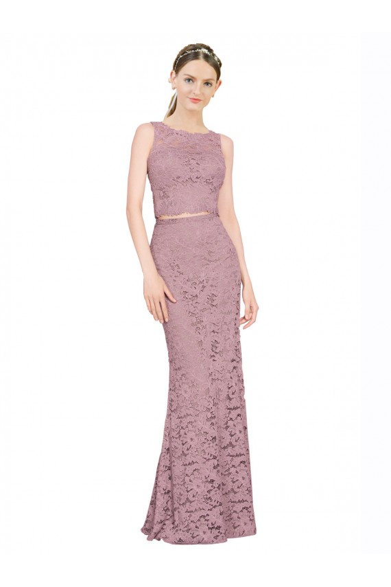 Online Sleeveless Crop Top High Neck Mermaid Lace Prom Dress UK