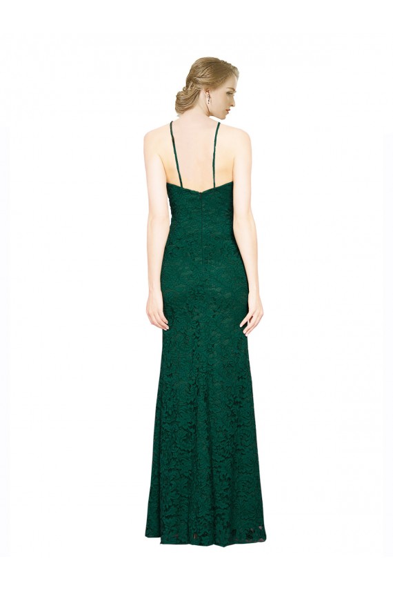 Online High Illusion Halter Neck Long Lace Prom Dress UK