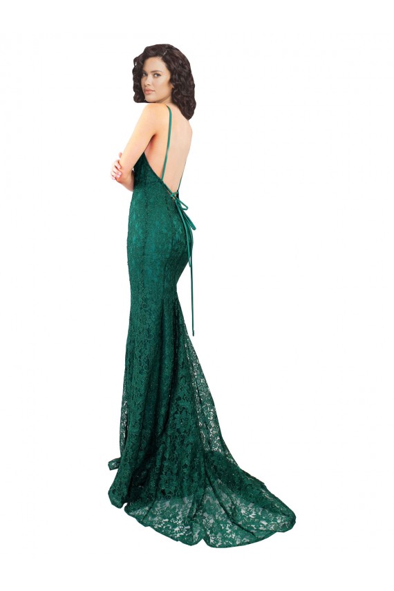 Online Black Tie Sleek Fishtail Shaped Long Lace Prom Dress UK