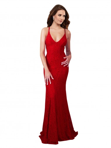 Online Low Back V-Neckline Floor Length Lace Prom Dress UK