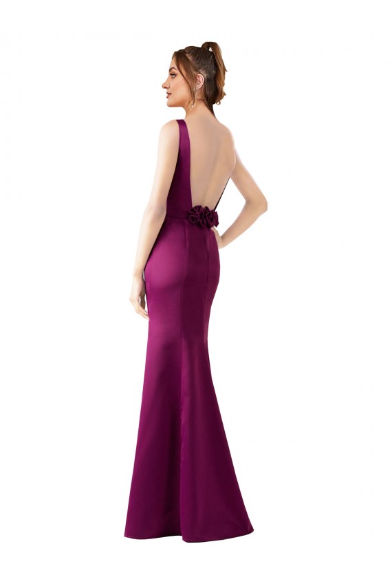 Online Fitted Sexy Open Back Satin Prom Dress with Floral Details UK