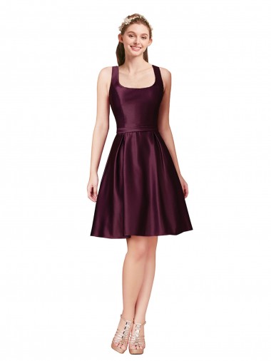 Online Classic Knee Length Satin Cocktail Prom Dress / Homecoming Dress with V Back and Bow Detail UK