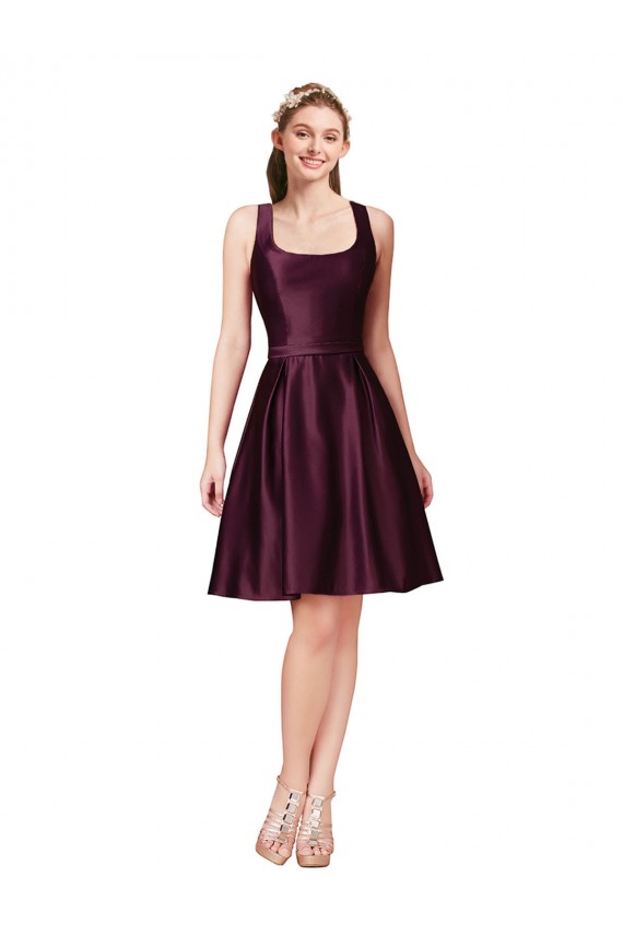 Online Classic Knee Length Satin Cocktail Prom Dress / Homecoming Dress with V Back and Bow Detail UK