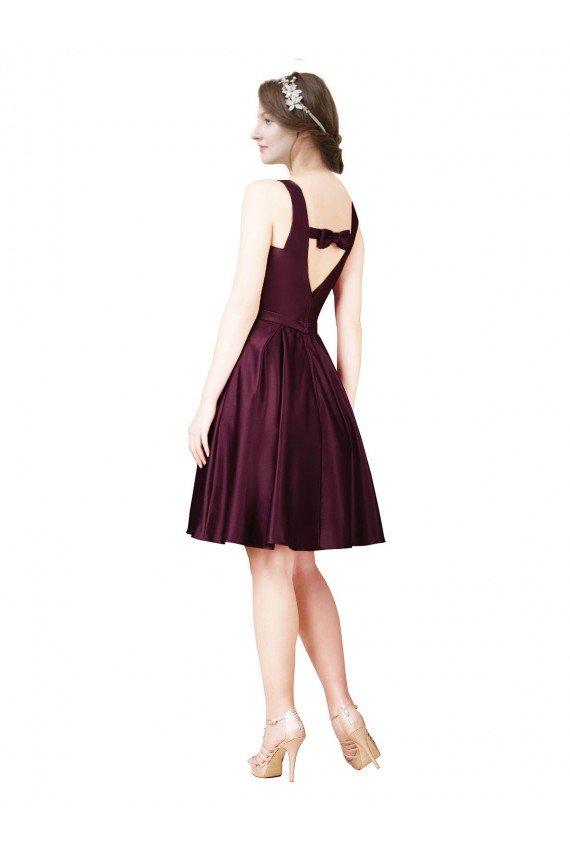 Online Classic Knee Length Satin Cocktail Prom Dress / Homecoming Dress with V Back and Bow Detail UK