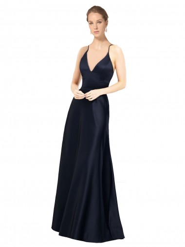 Online Sexy Satin Prom Dress with Deep V-Neckline and Strappy Back UK