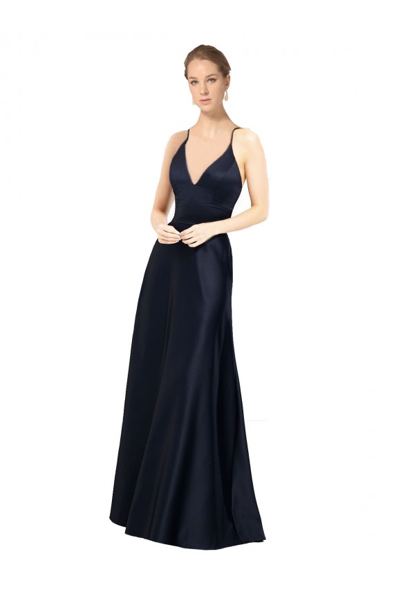 Online Sexy Satin Prom Dress with Deep V-Neckline and Strappy Back UK