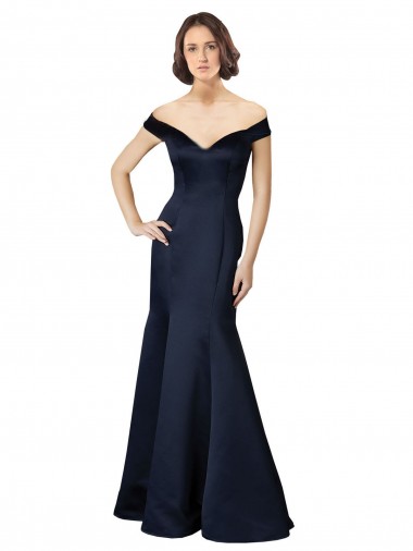Online Fit and Flare Satin Prom Dress with Off the Shoulder Neckline UK