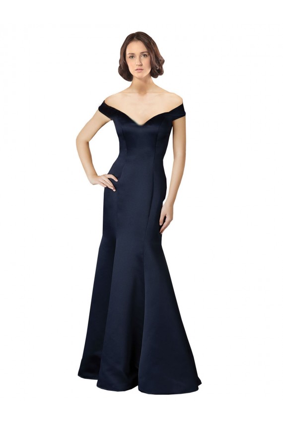 Online Fit and Flare Satin Prom Dress with Off the Shoulder Neckline UK