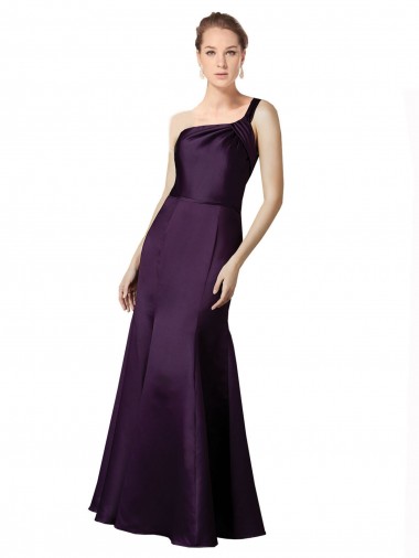 Online Long Ruched Neckline One Shoulder Satin Prom Dress UK