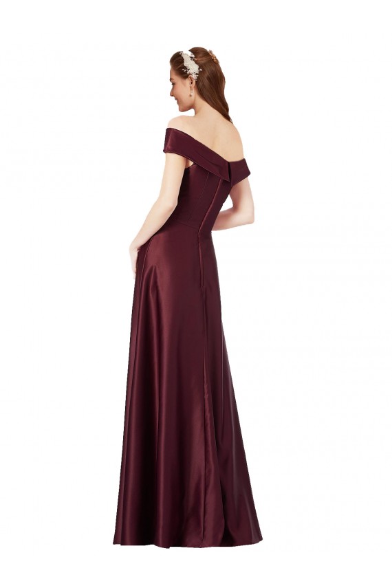 Online Long Off the Shoulder Satin Prom Dress with Thigh-high Slit UK