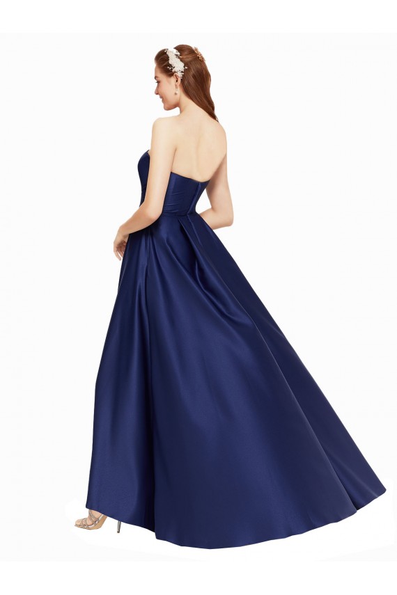 Online High Low Strapless Satin Prom Dress with Pockets UK