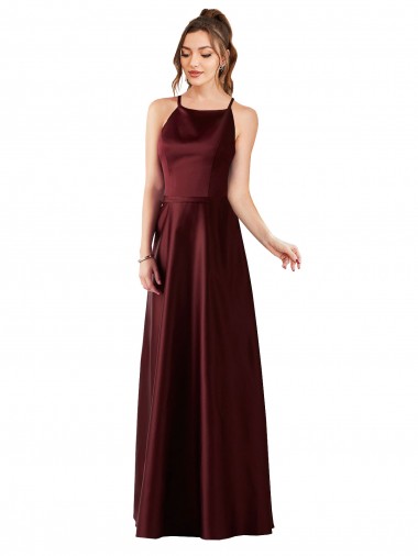 Online Sleek Satin Prom Dress with Pockets UK