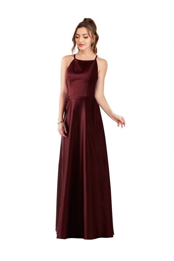 Online Sleek Satin Prom Dress with Pockets UK