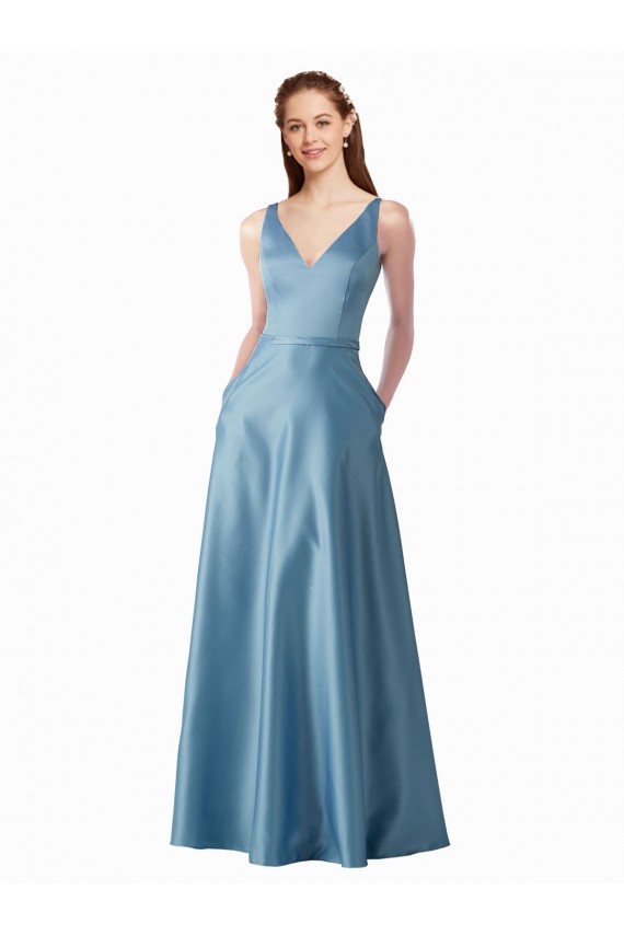 Online Classic Satin V-Neck A-Line Prom Dress with Pockets UK