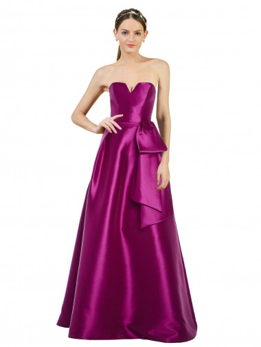 Online Sleeveless V-Neck Long Satin Prom Dress with Bow Waist UK