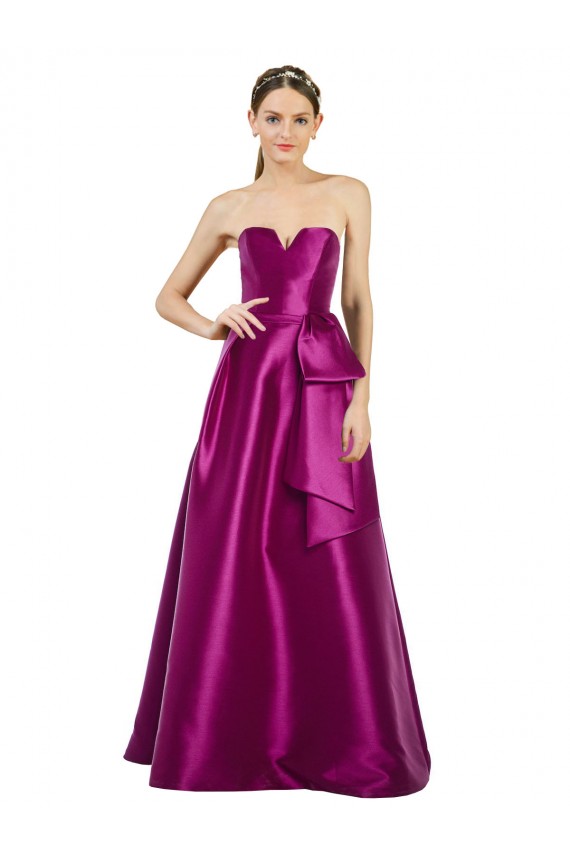 Online Sleeveless V-Neck Long Satin Prom Dress with Bow Waist UK
