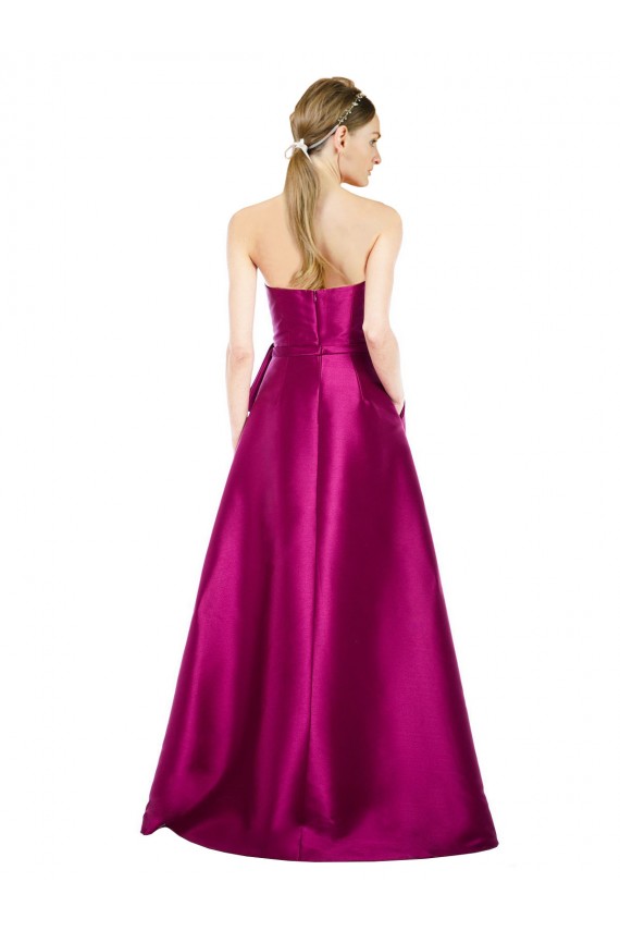 Online Sleeveless V-Neck Long Satin Prom Dress with Bow Waist UK