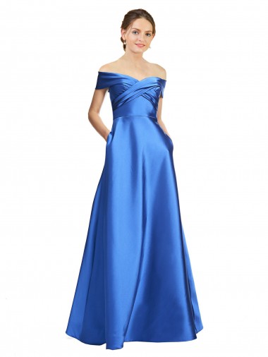 Online Sleeveless Off the Shoulder Ball Gown Satin Prom Dress UK