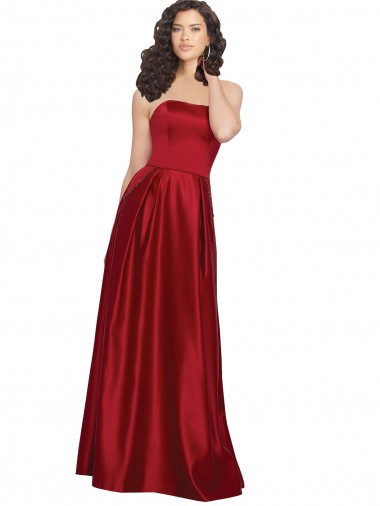 Online Strapless Satin Prom Dress with Beaded Pocket and Soft Pleating UK