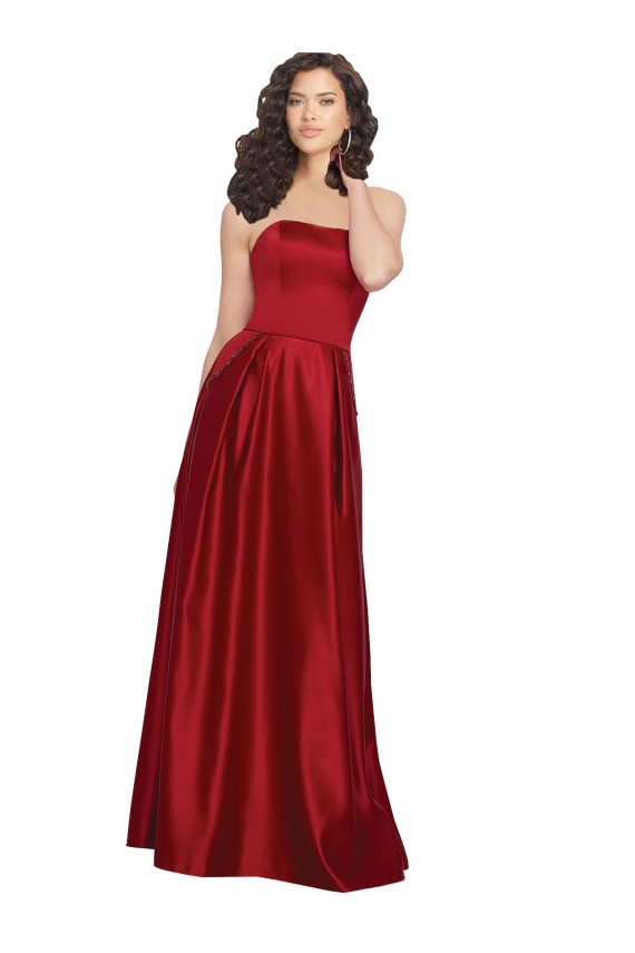 Online Strapless Satin Prom Dress with Beaded Pocket and Soft Pleating UK
