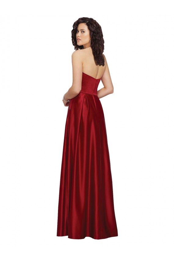 Online Strapless Satin Prom Dress with Beaded Pocket and Soft Pleating UK