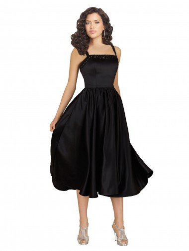 Online Short Square Neck Satin Cocktail Prom Dress / Homecoming Dress with Beading UK