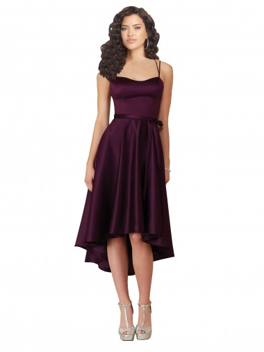 Online Elegant High Low Satin Prom Dress with Criss Cross Back UK