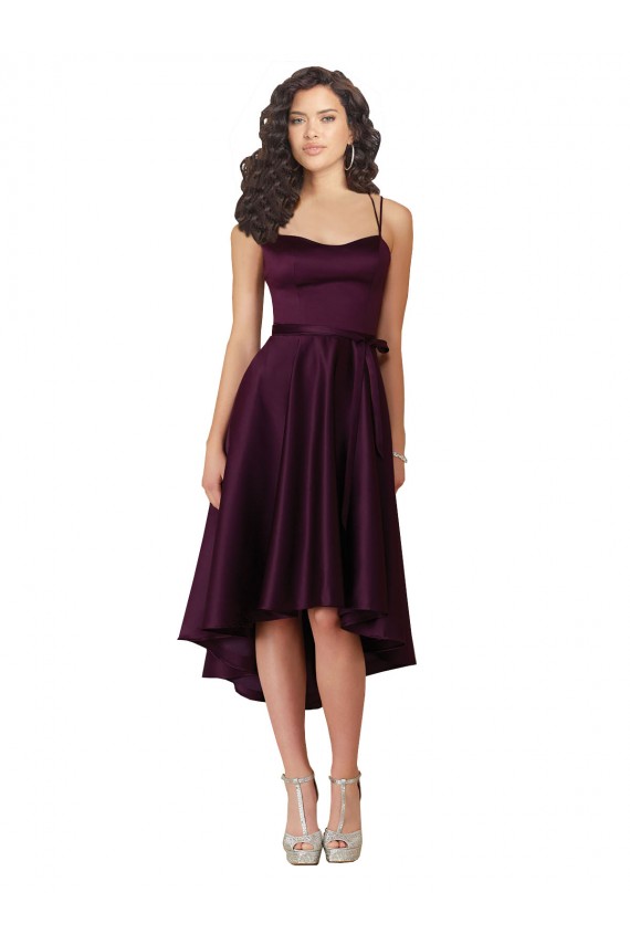 Online Elegant High Low Satin Prom Dress with Criss Cross Back UK