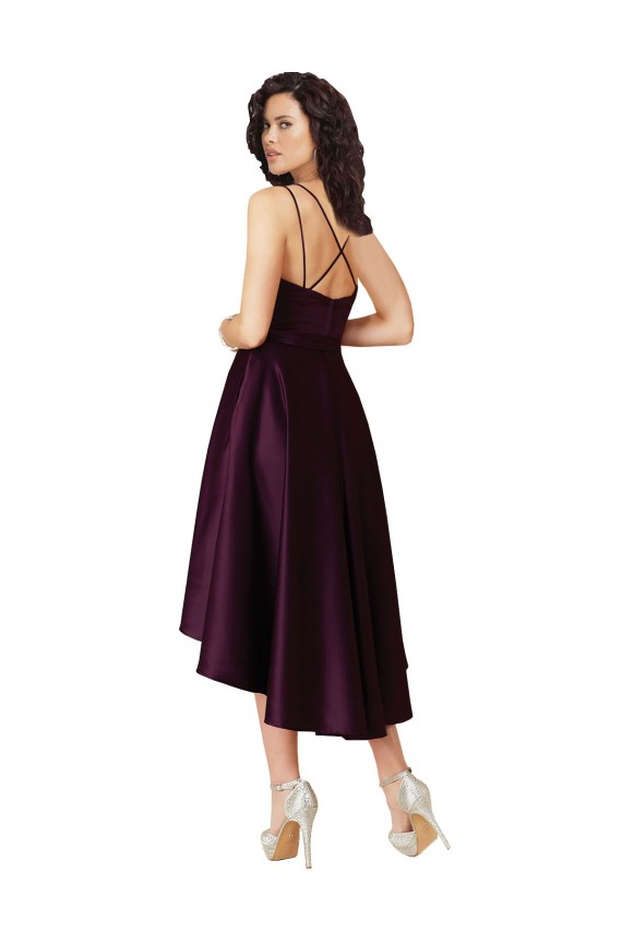 Online Elegant High Low Satin Prom Dress with Criss Cross Back UK