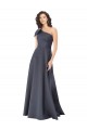 Online Rouched One Shoulder Floor Length Satin Prom Dress with Bow UK