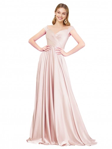 Online A-Line Off the Shoulder Sweetheart Satin Prom Dress UK