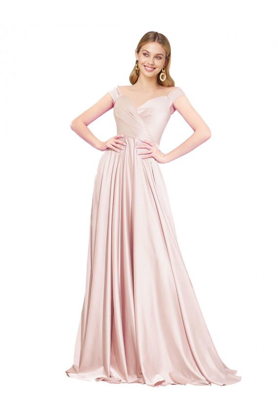 Online A-Line Off the Shoulder Sweetheart Satin Prom Dress UK