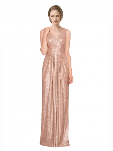 Online Draped V-Neck Striking Sheath Floor Length Sequin Prom Dress UK
