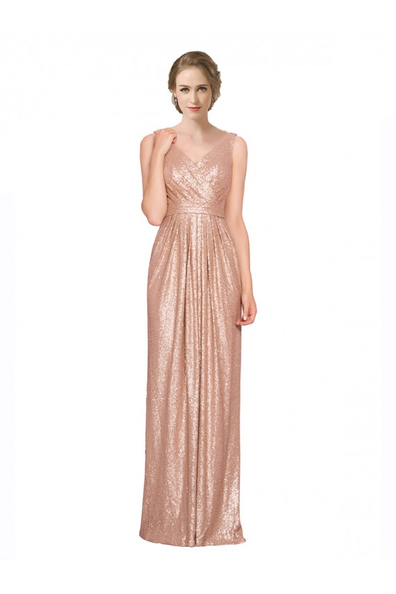 Online Draped V-Neck Striking Sheath Floor Length Sequin Prom Dress UK