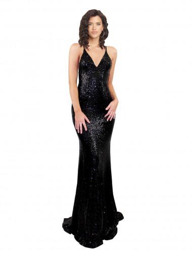 Online Sleek Fishtail Shaped Open Back Sequin Prom Dress UK