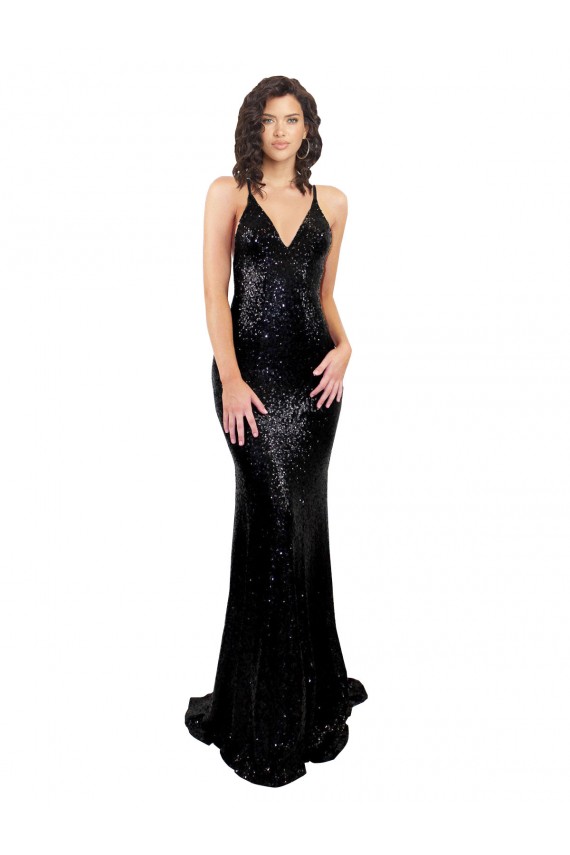 Online Sleek Fishtail Shaped Open Back Sequin Prom Dress UK