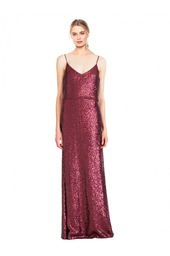 Online High Neck Halter Long Slim Sequin Prom Dress with V-Neck and Blouson Bodice UK