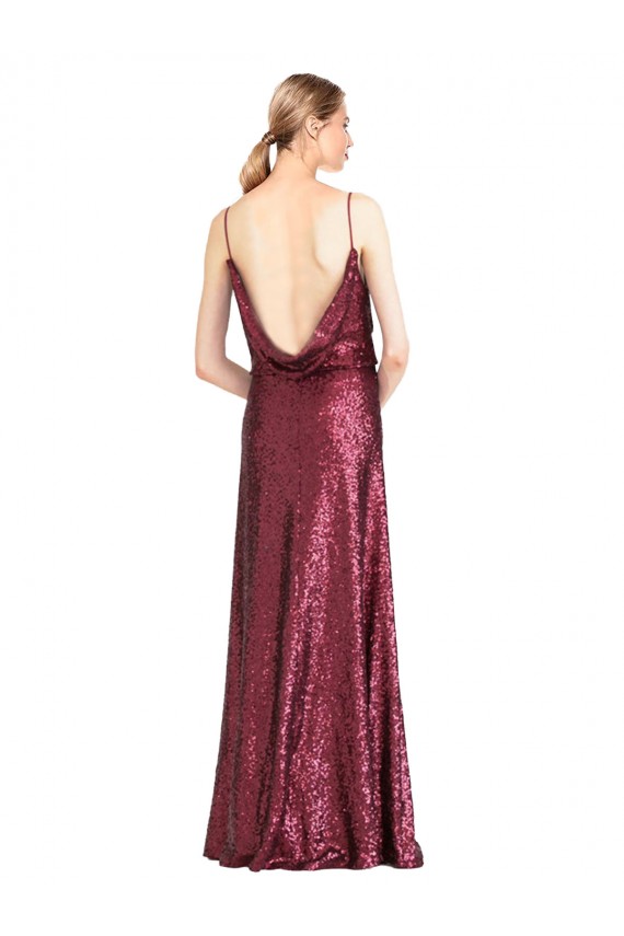 Online High Neck Halter Long Slim Sequin Prom Dress with V-Neck and Blouson Bodice UK