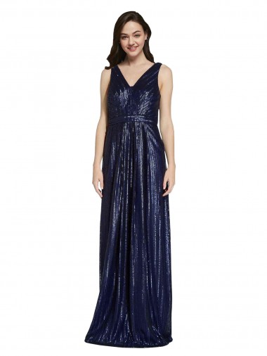 Online Long V-Neck Sparking Sequin Prom Dress with Low V-Back UK