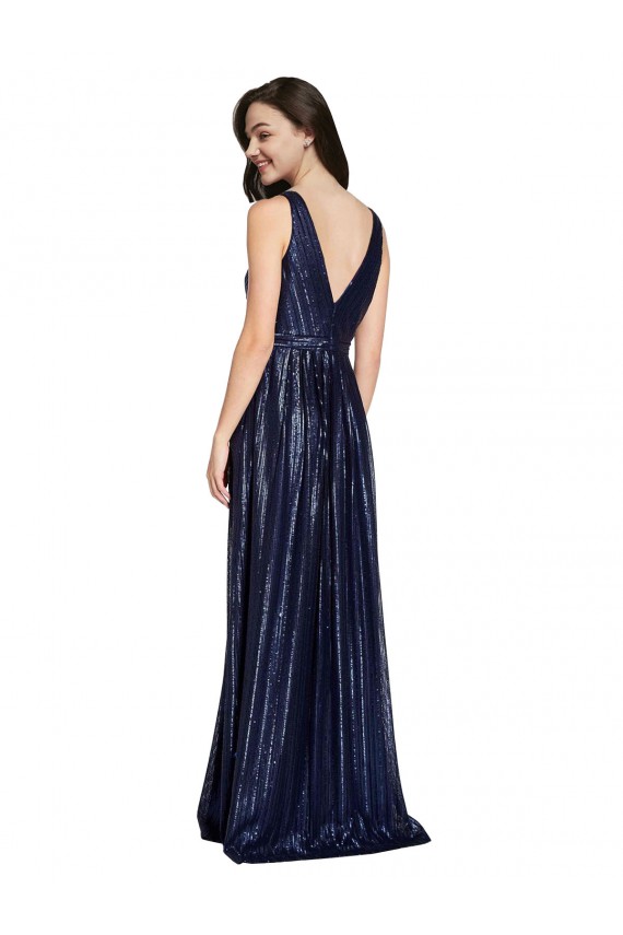 Online Long V-Neck Sparking Sequin Prom Dress with Low V-Back UK
