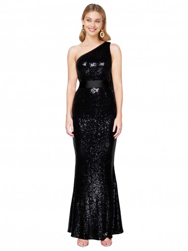 Online Draped One Shoulder Long Full Length Sequin Prom Dress UK