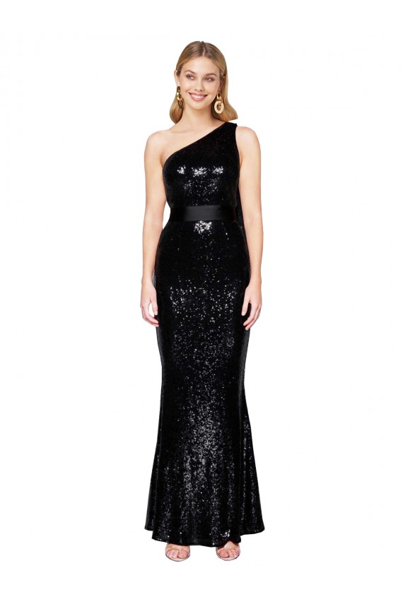 Online Draped One Shoulder Long Full Length Sequin Prom Dress UK